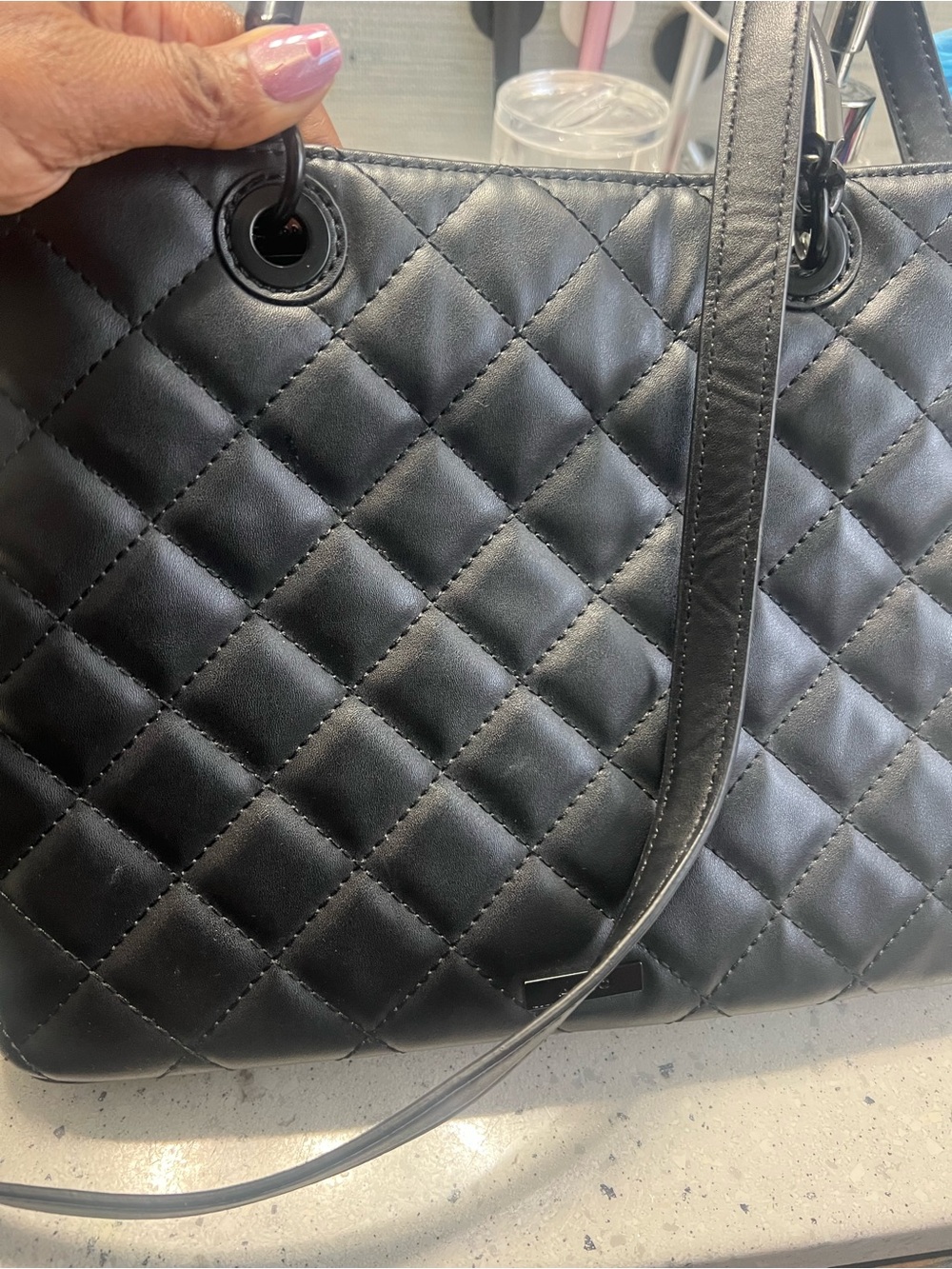 Aldo Quilted Black Tote with Shoulder Straps